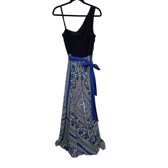 Eliza J Blue Geometric One Shoulder Maxi Dress Size 14 NWT - Picture 1 of 11